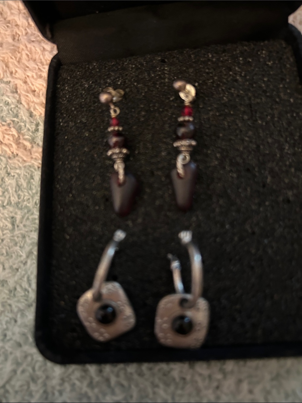 2 pairs of women's sterling Silver 1 Dangle Drop Earrings and silver loops .